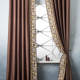Комплект высоких штор с вышивкой "VALERY" коричневый