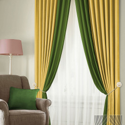 Комплект штор с вуалью Velur лимонно-зеленый