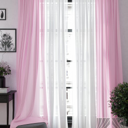 Комплект высоких комбинированных штор из вуали (белый-розовый)