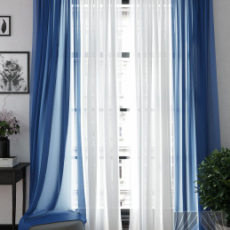 Комплект высоких комбинированных штор из вуали (белый-синий)