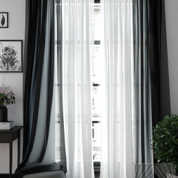 Комплект высоких комбинированных штор из вуали (белый-черный)