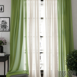 Комплект высоких комбинированных штор из вуали (бежево-зеленый)