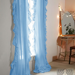 Комплект высоких штор из вуали с рюшами (голубой)