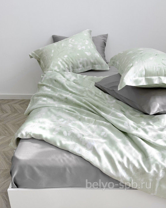 Herbal gray, ЕВРО-МАКСИ с простыней на резинке, тенцель